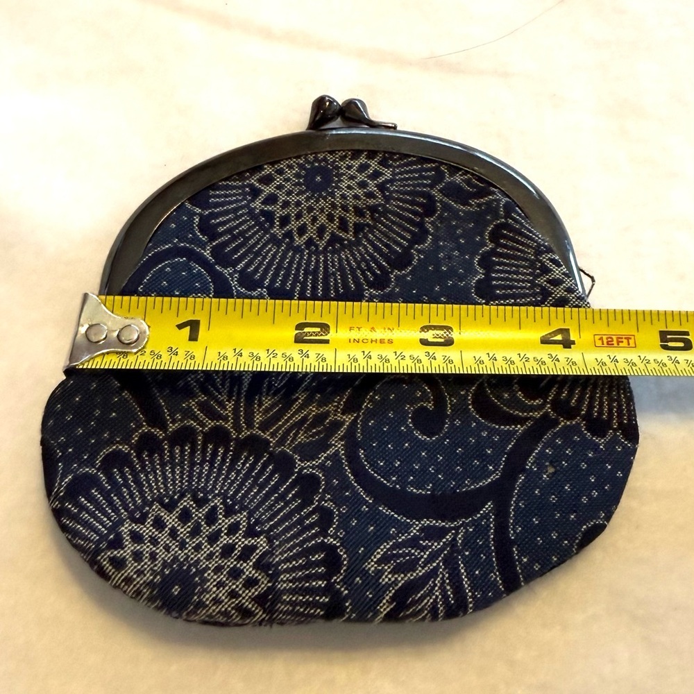 Vintage Navy Floral Kiss Lock Coin Purse Retro Metal Frame Change Pouch - Picture 4 of 5